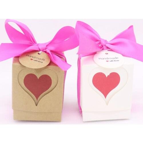 Feiluan store 50pcs + 50 ribbon handmade heart natural gift box Cute heart label with candy wedding gift display packing box