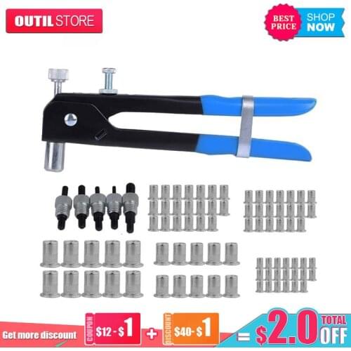 FGHGF 86pcs Heavy Hand Riveters Nut Gun Set Threaded Blind Insert Riveting Kit Nail Household Repair Tool Screw Home DIY