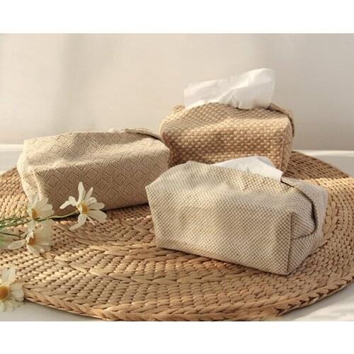 Cotton Linen Cloth Art Tissue Box Simple Napkin Case Desktop Home Car Living Room Storage Decoration Napkin Holder Photo Prop