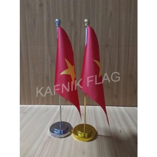 KAFNIK,Vietnam Office table desk flag with gold or silver metal flagpole base 14*21cm country flag free shipping vvvvv