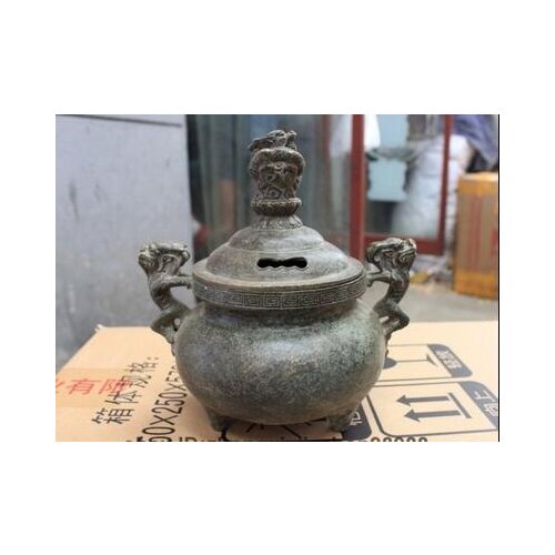 China Buddhism Hall Draong Kylin Kirin Censer Bronze Copper Incense Burner