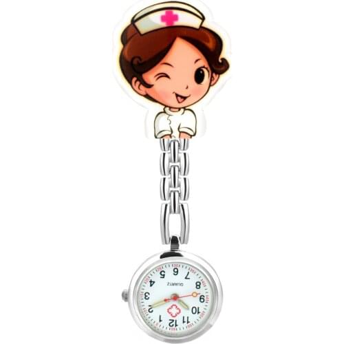 Cute 3D Cartoon Nurse Watch Fashion Beautiful Girl Pattern Luminous Pin Doctor Medical Fob Pocket Watch Hang Clip Quartz Watches