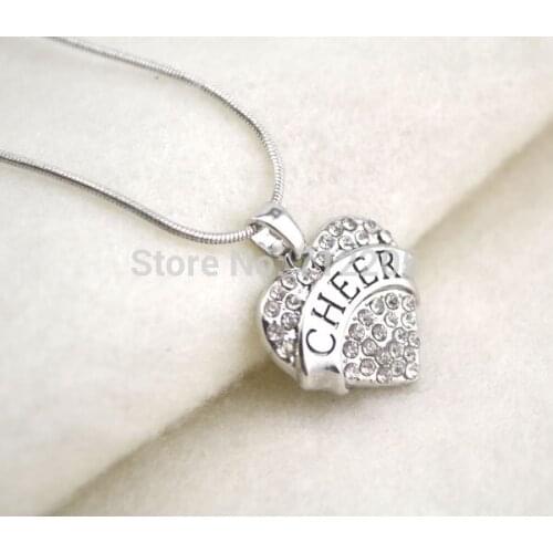 Fashion rhodium plated CHEER clear crystal heart pendant necklace