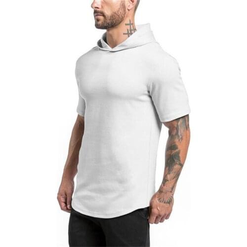 Muscleguys Gyms Hooded Short Sleeve T-shirt Men Bodybuilding Hoodies Men Fitness Clothing Muscle Shirts Pullover Sweatshirt