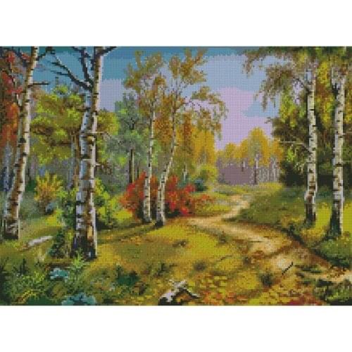11/14/16/18/27/22/25ct lovely counted cross stitch kit forest silver birch tree trail pathway