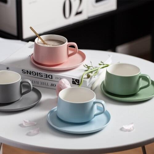 Ins Ceramic Coffee Cup and Saucer Matte Glaze Afternoon Tea Cup Set Latte Flower Cup European Style Mugs with Coasters Cups