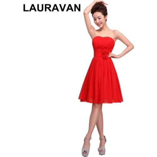 New arrivals summer special occasion cheap elegant red hot pink yellow bridesmaid dresses strapless short girl sexy formal dress