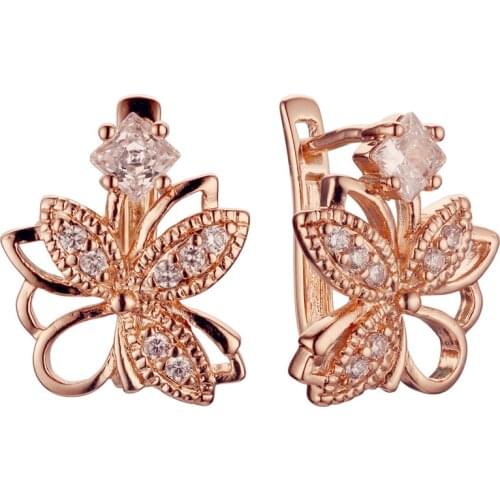 New Fashion Trendy Gold Color Jewelry Wedding Luxury Women Earrings Plant Shape Light Blue Cubic Zircon Women Drop Earrings