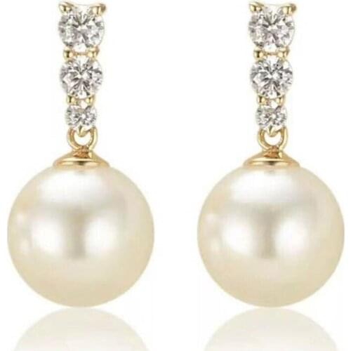 Charming pair of 10-11mm south sea round white pearl earring 14k