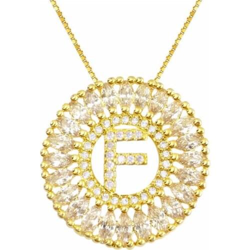 OMYFUN Factory Price Initial Letter F Alphabet Pendant Necklace CZ Pave Letra Necklaces Charms For Women Party Jewelry Box Chain