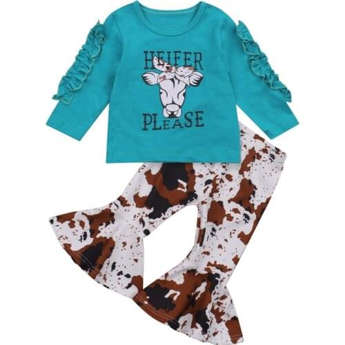 Autumn Spring Toddler Baby Kid Girls Clothes Set Cartoon Long Sleeve T shirt Tops Flare Pants Outfits Child Costumes