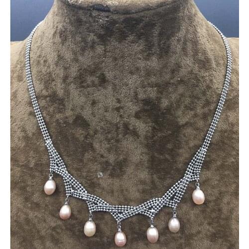 Water Drop Natural Freshwater Pearl Choker Collar Necklace 15"+4" Extender Pearl Necklace Pendants WOMEN