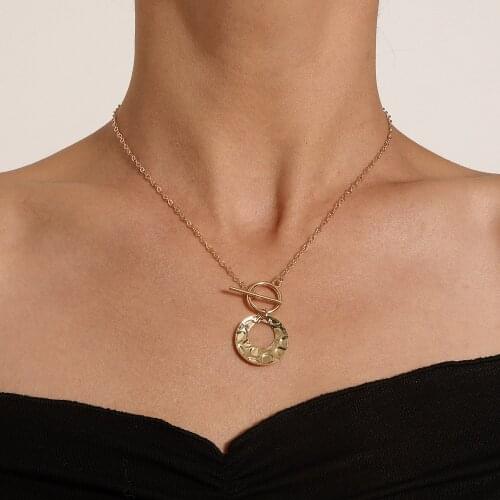 Geometric Bump Irregular Ring Pendant Necklace for Women Gold Silver Color OT Buckle Clavicle Chain Short Fashion Jewelry