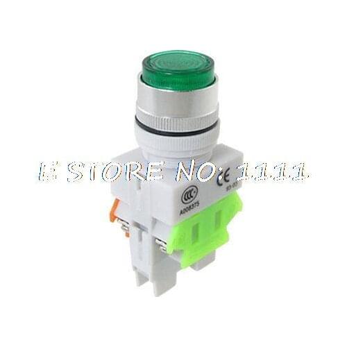 AC 220V Green Light Illuminated Momentary Push Button Switch DPST 1 NO 1 NC