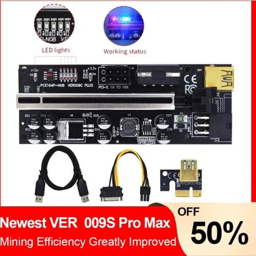 1pcs/5pcs VER009 USB3.0 PCI-E Riser VER 009S PLUS Express 1X 4x8x 16x Extender pcie Riser Adapter Card SATA 15pin to 6pin Power