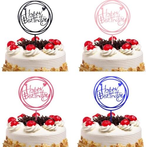 Cake Toppers Flags Happy Birthday Heart Kids Gold Silver Acrylic Cupcake Topper Wedding Bride Party Baby Shower Baking DIY Xmas