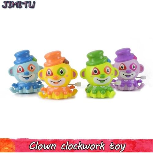 1Pcs Random Color Clown Wind Up Toys Plastic Lovely Clockwork Universal Wheel Dancing Cartoon Figures Toys for Kids Classic Toy