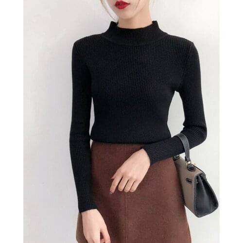 Womans Knitted Long Sleeved Tops Solid Slim Wild Joker Bottoming Shirt 2019 New Autumn Winter Ladies Sweaters Causal Pullovers