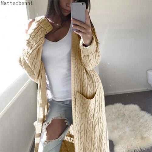 New Autumn Casual Knitted Long Cardigan Female Loose Cardigan Knitted Jumper Warm Winter Solid Sweater Women Pink Cardigan Coat
