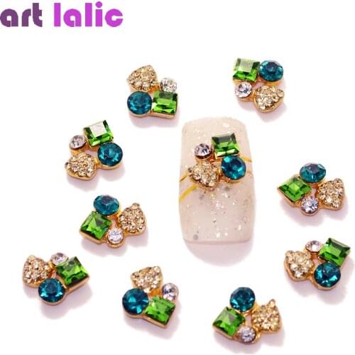 10 Pcs New Nail Art 3D Sapphire Emerald Crystal Alloy Rhinestones Decorations Jewerly Nails Rhinestones Manicure Tools TN1100