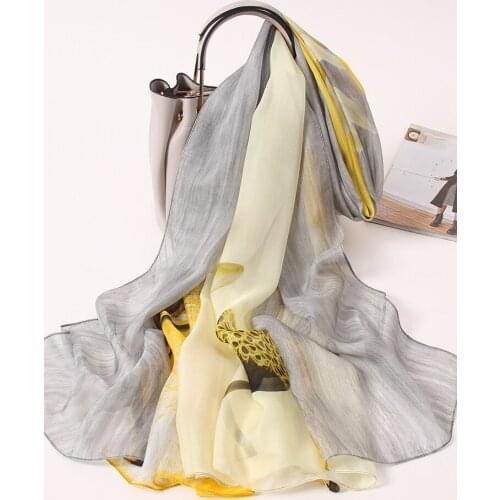 100% Pure Silk Long Scarf Women Foulard Femme Natural Hangzhou Silk Shawl Wrap For Ladies Luxury Echarpe Print Silk Head Scarf