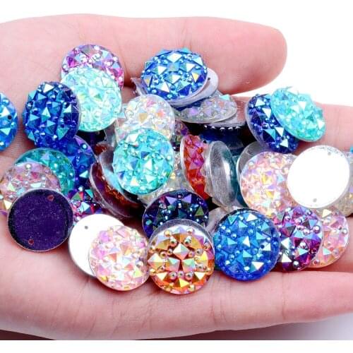 16mm 40pcs AB Colors Resin Flatback Rhinestone With 2 Holes DIY Crafts Jewelry Making Sew On Wedding Garment Shoes Decorations