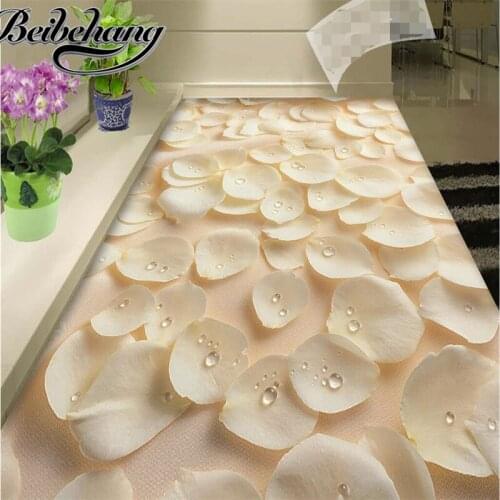 Beibehang 3D Modern Art Yellow Rose petal droplets Bathroom Floor Mural PVC Self-adhesive Wall sticker painting Custom Floor
