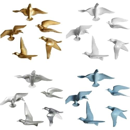 5PCS Seagull Wall Decor Resin Flying Bird Sculpture 3D Wall Art Ornament Decoration Wall Stickers for Home Decor