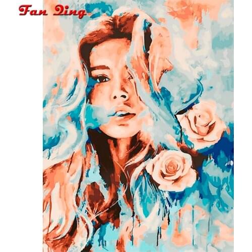 5D Diy Diamond Embroidery Mosaic Colorful Flower And Girls Oil Painting Full Rhinestone Picture Wall Art Home Bedroom Decoration