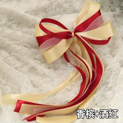 6pcs/set Custom Simulation Flowers Ribbon Garland Wedding Car Flower Bow Supplies Escalator Door Handle Flowers