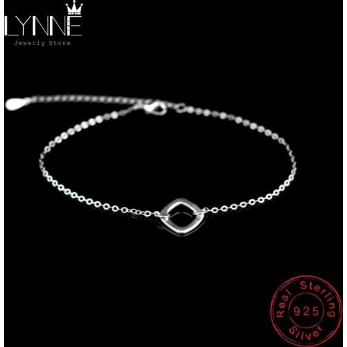 New Fashion Square&Lightning Pendant Beach Anklets 925 Sterling Silver Simple Rhombus&Waves Foot Chain Bracelets Women Jewelry