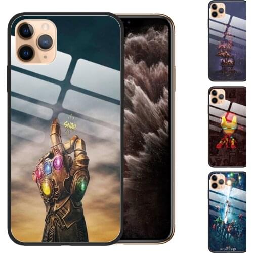 Disney Marvel Mobile Phone Cases for IPhone XR 11 XS 11pro Max 7plus 8plus 12 Pro Max The Avengers 3D Cartoon Print Glass Case