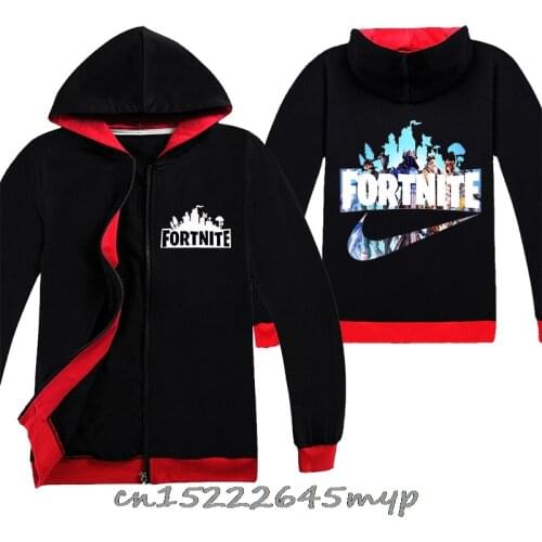 Hot Game Fortnite Childrens Jacket Cartoon Print Cotton Hooded Long-Sleeved Zipper Cardigan Big Boys And Girls Jacket