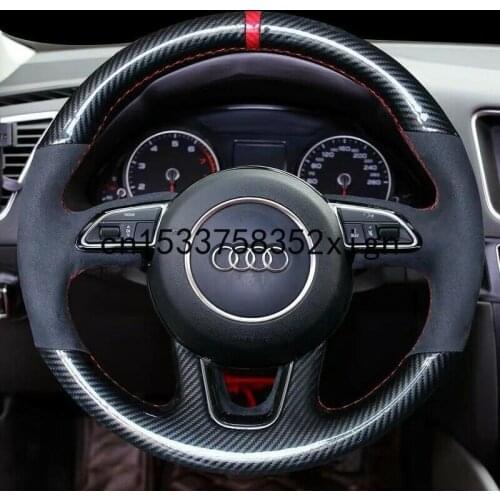 For Audi Q7 DIY carbon fiber suede car interior special steering wheel cover