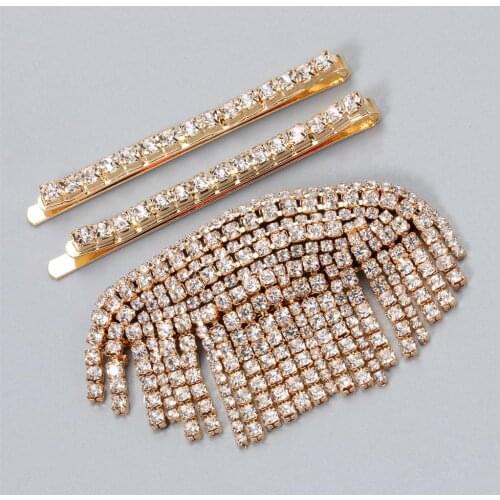 FASHIONSNOOPS 3pcs/set Crystal Long Hair Clips Barrettes Women Za Hairpin Wedding Bridal Hairclip Head Wear Ornament Accessories