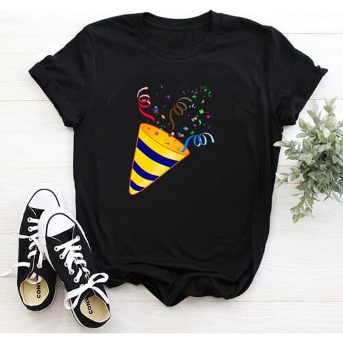 Celebrate Print ladies T-shirt ladies casual basis O-collar white shirt short sleeve ladies T-shirt TX20031