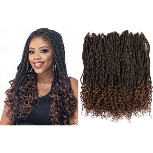 Hywamply 18" Synthetic Crochet Box Braids Curly Tips 22 strands Goddess 3s Box Braids Wavy Ends Hair Extensions Ombre Color