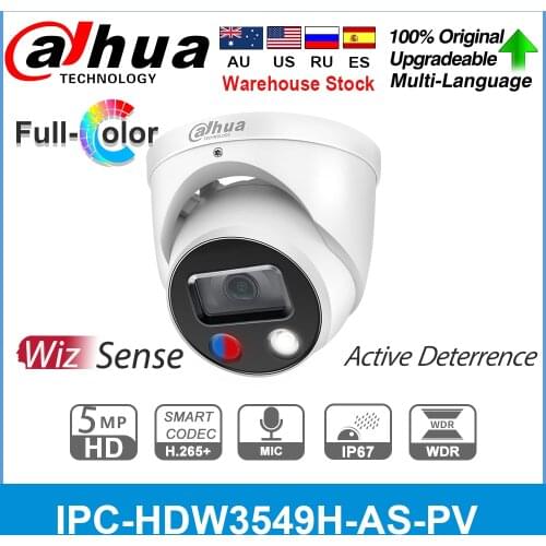 Dahua IP Camera 5MP Full-Color WizSense Active Deterrence IPC-HDW3549H-AS-PV Built-in mic Audio I/O Vehicle SD card