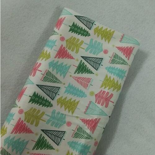 Graceful Cartoon Colorful Christmas Tree Printed 100% Cotton Fabric 50x160cm Trees Fabric Patchwork baby cloth apparel dress