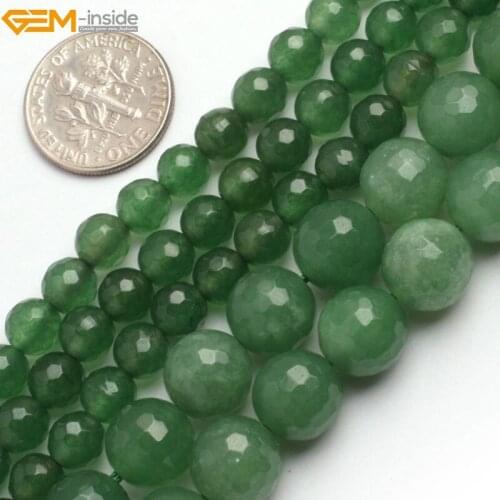 Gem-inside 6-18mm Round Stone Beads Faceted Green Aventurine Beads For Jewelry Making Beads 15inches DIY Beads