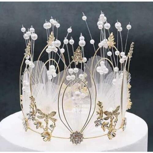 Fashion Handmade Round Princess Crown Tiaras Princess Beads Pearl Wedding Bridal Hair Accessories Hair Jewelry