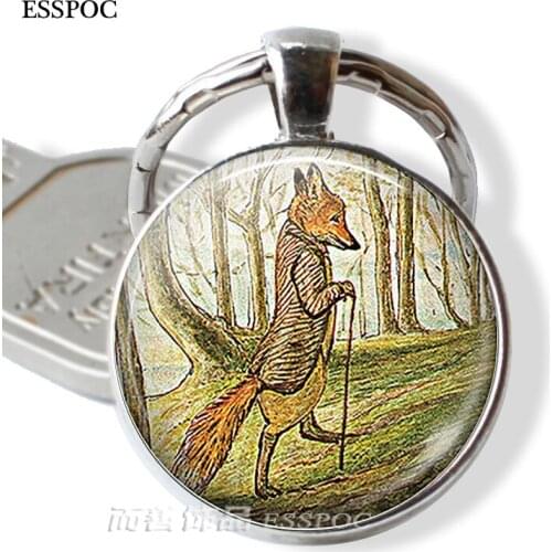 Fashion Accessories Tale of Mr. Tod Fox Keychain Keyring Cute Fox Jewelry Glass Cabochon Dome Forest Key Chain Ring Key Fob Gift