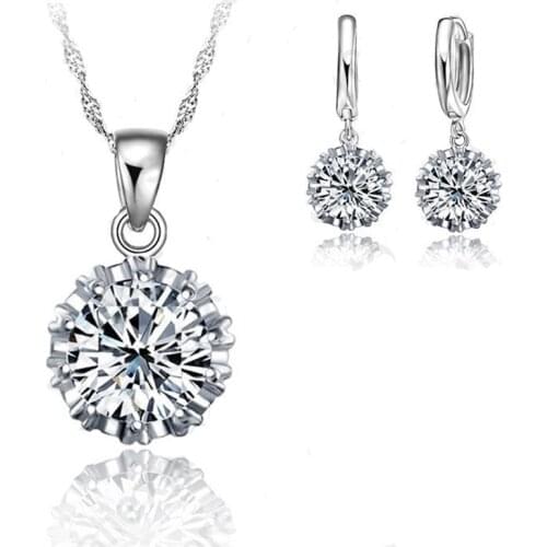 Trendy Women Low Price Jewelry Sets 100% Cubic Zirconia Necklace Pendant Earrings Big Sale