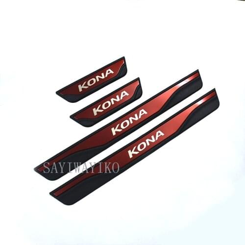 Car Door Sill Scuff Plate fit for Hyundai KONA/KAUAI 2017-2021 Stainless Steel Door Sill Protector Sticker for New KONA/KAUAI