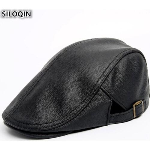 SILOQIN New Autumn Winter Mens Warm Beret Genuine Leather Hat First Layer Cowhide En Cuir Tongue Cap Casual Fashion Single Hats