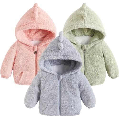Baby clothes winter fur coat for baby boy baby girl cartoon hooded plus velvet thick solid color outerwear baby warm casual coat