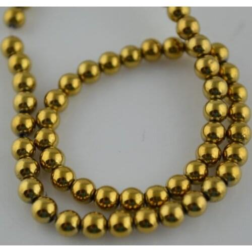 Wholesale 4mm Hematite Round Beads Gold Color Plating Necklaces and Bracelets Making Materials 10 Pc/lot Free Shipping