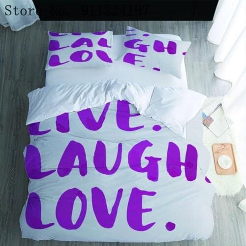 Purple Letter Printing Duvet Cover 2/3pcs Microfiber Comforter Set Single Double Queen King Size White Quilt Cover Home Textiles