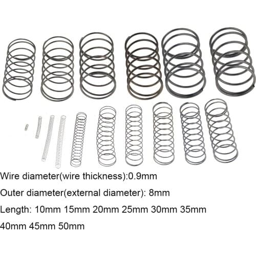 10PCS 0.9*8*10-50mm Spring Steel Small Compression Release Mechanical Return Spring Pressure Spring OD 8mm 0.9x8x10-50mm