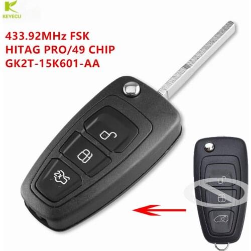 KEYECU Modified Remote Flip Key fob 433.92MHz with ID49 chip for Ford Transit 2016 2017 2018 2019 2020 GK2T-15K601-AA